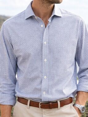 Tommy Hilfiger Light Blue Green Micro-Check Button-Down Shirt Tailored NWOT